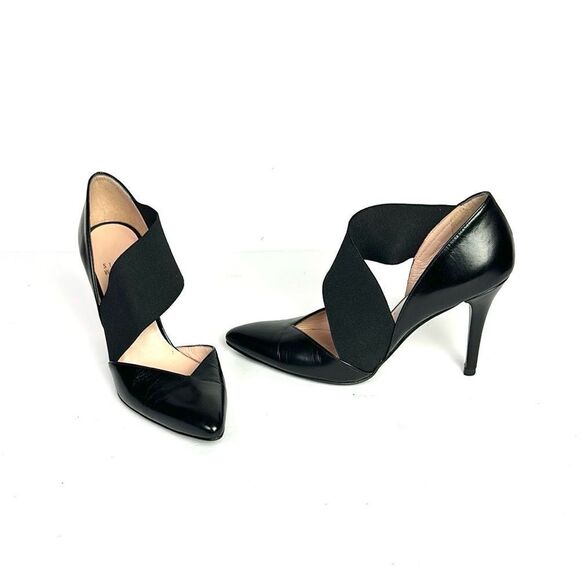 Stuart Weitzman Black Leather D'Orsay Pumps Heels Grosgrain Cross Strap US 5 - Picture 9 of 13